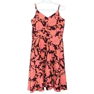 Loft bright floral print sun dress midi dress pink mauve size 8 A10